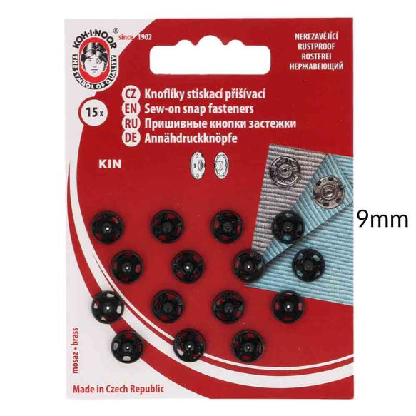 Aannaaidrukknopen 8 mm zwart (15stuks)