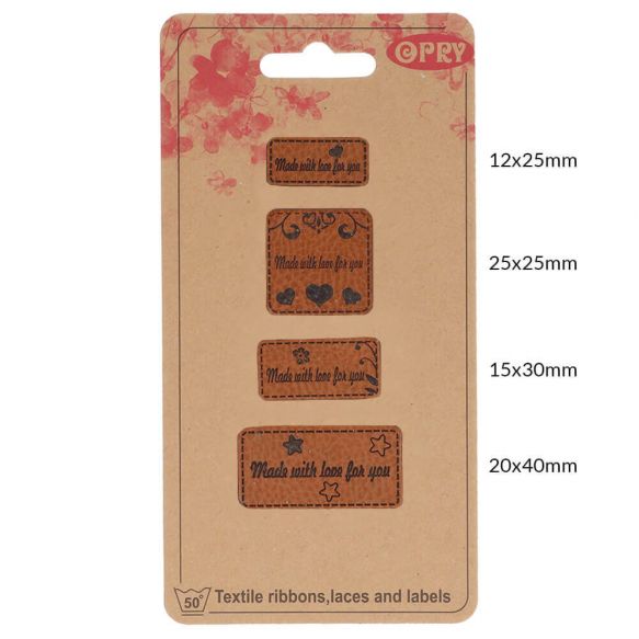 Skai-leren handmade labels - 4 labels per verpakking