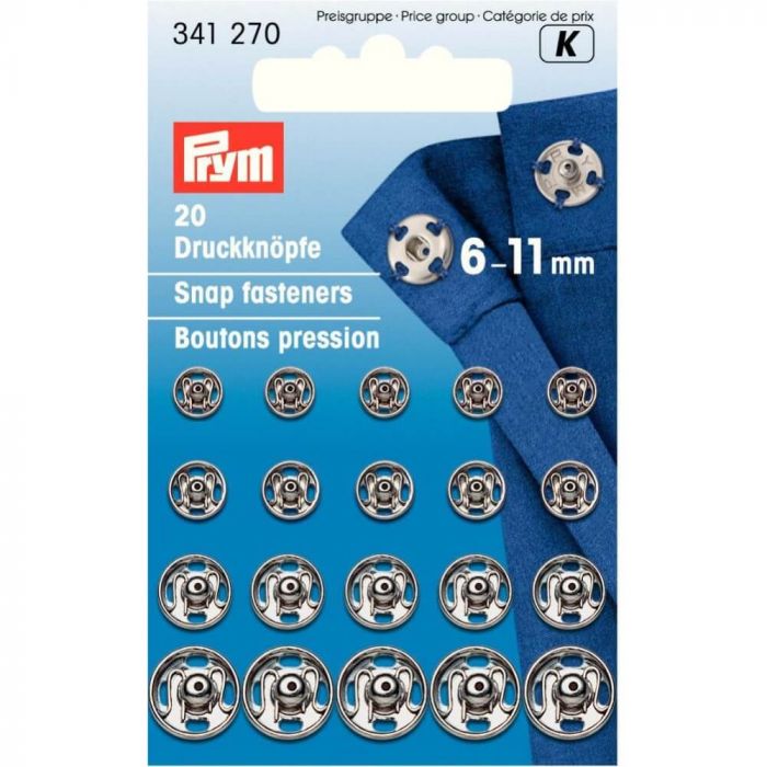 Aannaaidrukknopen Prym assortiment 6-11 mm Zilver (20 stuks)