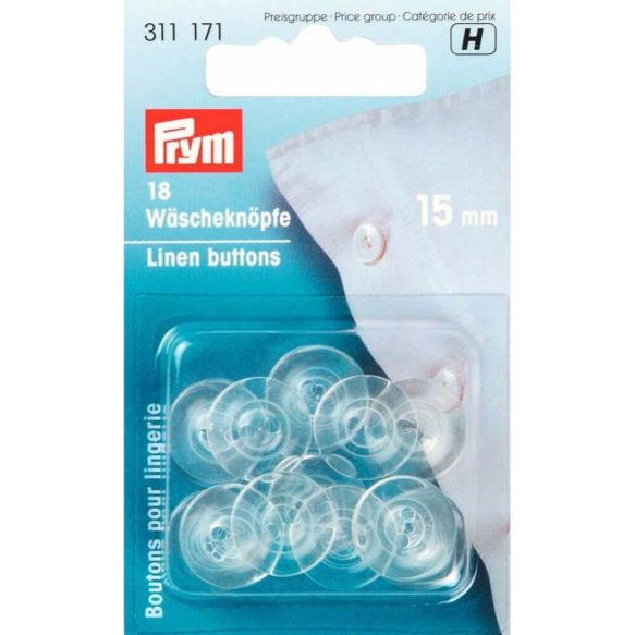 Linnen knopen Prym - 15mm - transparant - 18 st