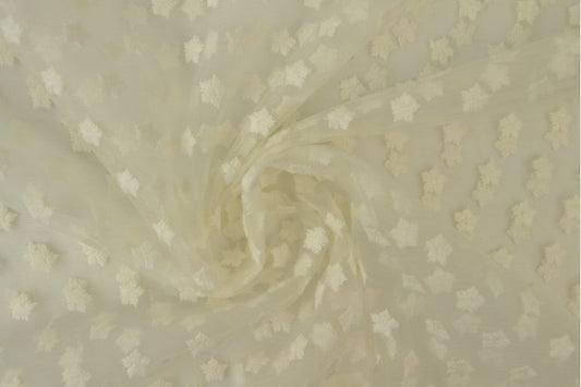 Tule geborduurd - gebroken wit - 150 cm breed