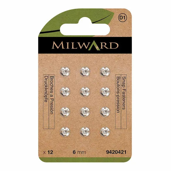 Milward drukknopen aannaaibaar 6mm nikkel - 12 stuks
