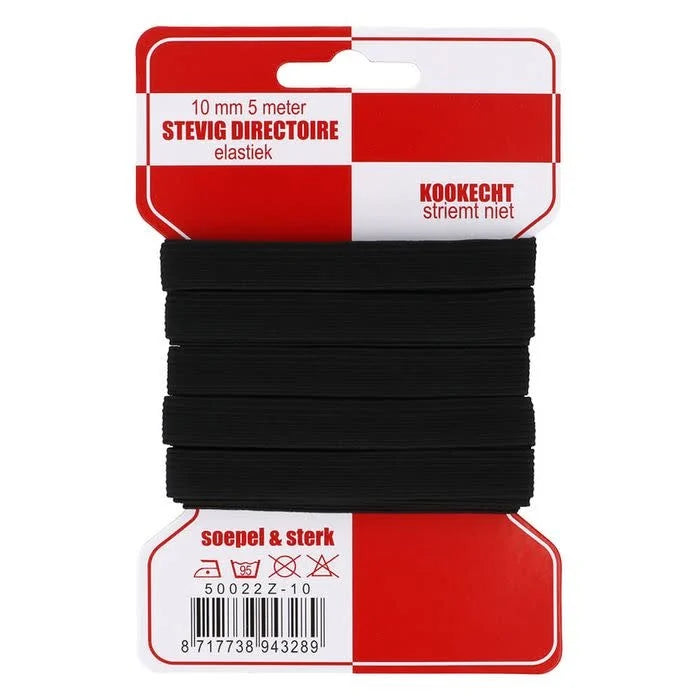 Rode kaart stevig directoire elastiek 6mm - 10 m zwart